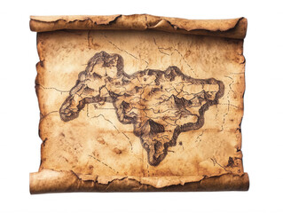Ancient map illustration showcasing detailed geography and worn parchment texture, transparent background