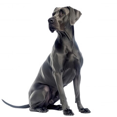 A majestic black Great Dane sitting elegantly, transparent background
