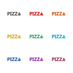 Pizza word  icon isolated on white background. Set icons colorful