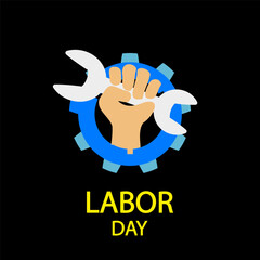 Labor day hand with key gear, vector art illustration.