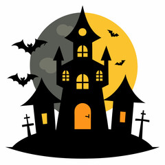 Halloween haunted house with full moon Halloween design vector art illustration