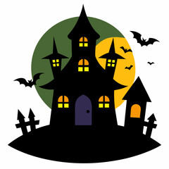 Halloween haunted house with full moon Halloween design vector art illustration