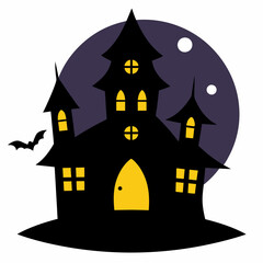 Halloween haunted house with full moon Halloween design vector art illustration