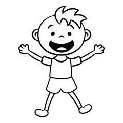 Doodle stick figure Happy Cartoon Kids outline illustration on a white background