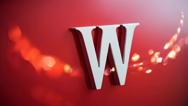 Letter W prominently displayed against a vivid red background, creating a bold and striking contrast. The background features a smooth gradient with scattered light bokeh effects