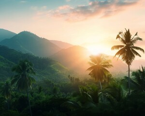 Stunning Sunrise Over Mountain Range in Serene Countryside