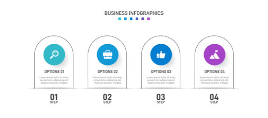 Horizontal progress bar featuring 4 arrow-shaped elements, symbolizing the four stages of business strategy and progression. Clean timeline infographic design template. Vector for presentation