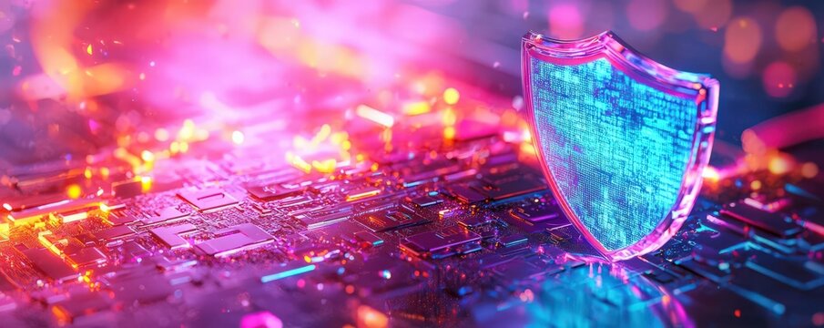 Incident response, privacy data shield, glowing holograms, cyber defense room