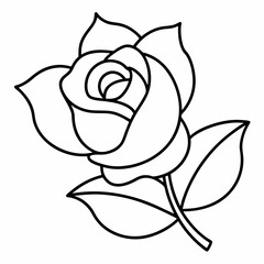 Simple outline vector illustration of rose flower with leaves clipart