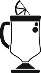 Black and white vector illustration of an irish coffee glass with a lemon slice