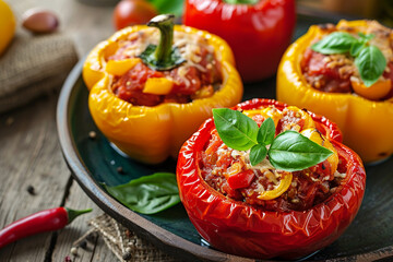 Stuffed Peppers with Tomato Sauce, Cheese, and Basil