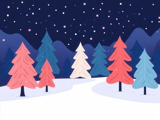 Obraz premium Christmas forest flat design front view Christmas theme animation Triadic Color Scheme