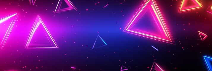 futuristic corridor with triangles background, fluorescent ultraviolet light, colorful laser neon lines