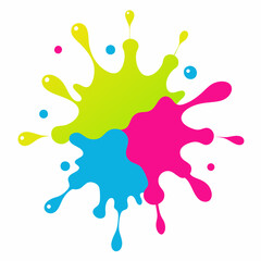 Paint splatter pink, green, blue, yellow vector art illustration