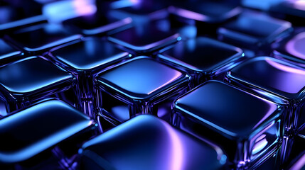 Abstract blue and purple shiny squares with reflections.