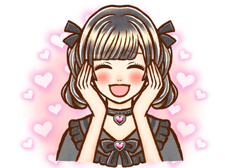 照れている地雷系ツインテール大人女性のイラスト素材