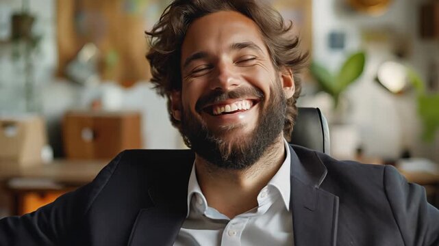 successful businessman laughing out loud at office