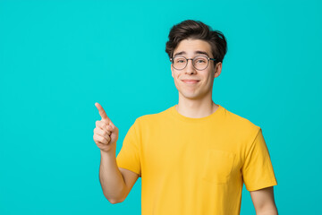 Fototapeta premium A cheerful elderly man giving a thumbs-up, expressing approval and positivity in a well-lit indoor space. His warm smile and relaxed demeanor convey happiness and satisfaction, with copy space.