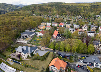 Summer house cabins town village forest aerial