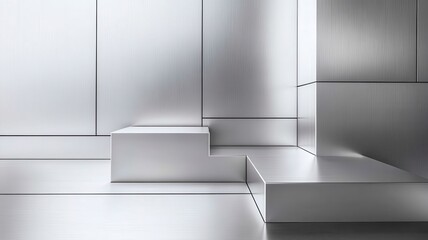 Minimalist composition featuring sleek, reflective metallic surfaces and geometric shapes, perfect for modern design projects.