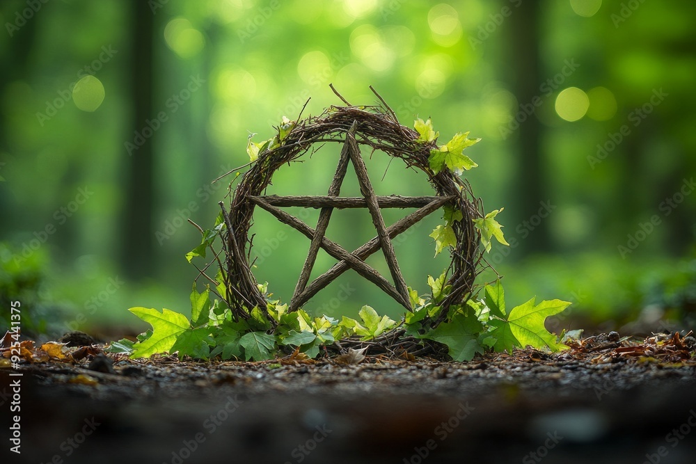 Wall mural pentacle forest gathering wicca, paganism religion spiritual symbol