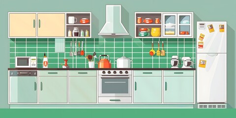 Modern Kitchen Interior Design with Green Cabinets