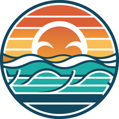 sun and sea  vintage logo in the circle detailed design