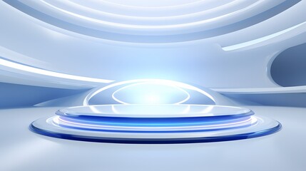 3d rendering of white and blue abstract geometric background. Scene for advertising, technology, showcase, banner, game, sport, cosmetic, business, metaverse. Sci-Fi Illustration. Product display