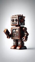 Naklejka premium Rusty retro robot with a book