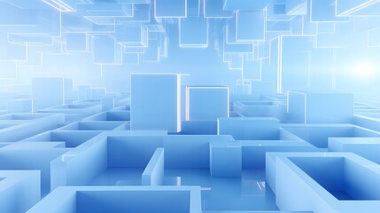 3d rendering of white and blue abstract geometric background. Scene for advertising, technology, showcase, banner, game, sport, cosmetic, business, metaverse. Sci-Fi Illustration. Product display