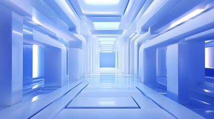 Fototapeta premium 3d rendering of white and blue abstract geometric background. Scene for advertising, technology, showcase, banner, game, sport, cosmetic, business, metaverse. Sci-Fi Illustration. Product display