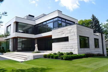 Modern White and Grey House with Large Windows