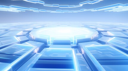 Fototapeta premium 3d rendering of white and blue abstract geometric background. Scene for advertising, technology, showcase, banner, game, sport, cosmetic, business, metaverse. Sci-Fi Illustration. Product display