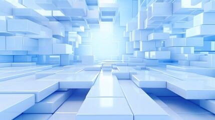 Fototapeta premium 3d rendering of white and blue abstract geometric background. Scene for advertising, technology, showcase, banner, game, sport, cosmetic, business, metaverse. Sci-Fi Illustration. Product display