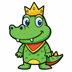 Animal Holiday Icon Cute Crocodile King Wearing Crown Cartoon Vector