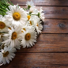 Fototapeta premium Bouquet of White daisies on corner of vintage wooden table