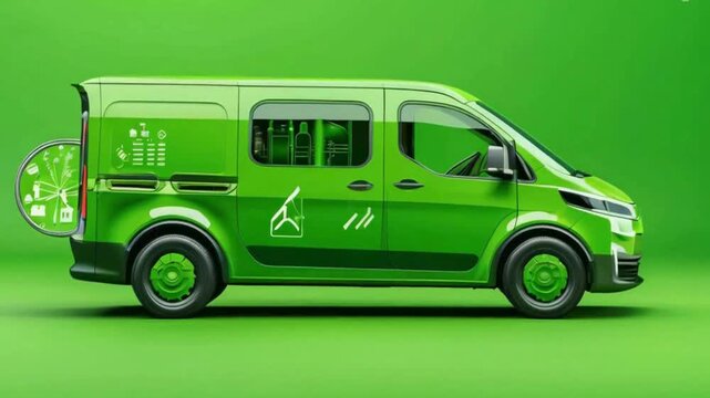 green van on the road eco friendly nature  concept