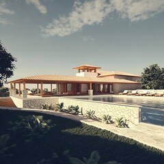 Fototapeta premium Modern Villa with Pool and Patio