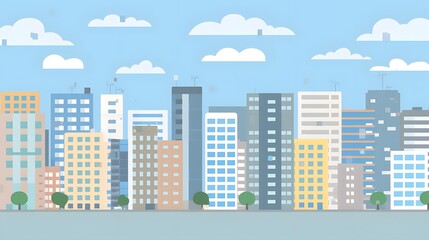 Flat Cityscape Illustration With Blue Sky and Clouds