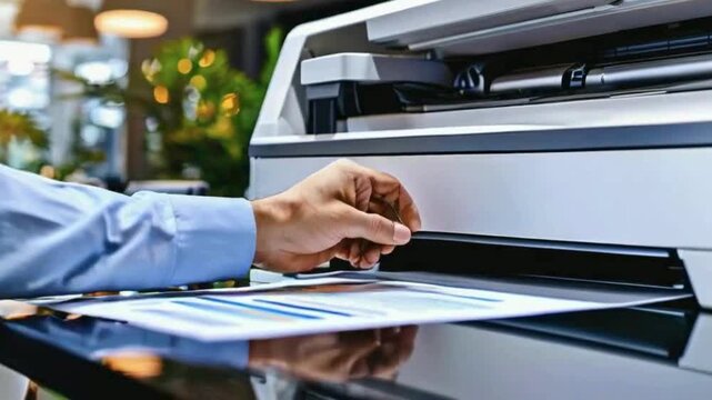 close up of a person print a paper with printing machine