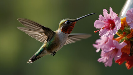 Fototapeta premium Hummingbirds search for food in the morning