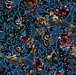 Seamless watercolor leaves trendy chic pattern for surface print. . Luxury sophisticated graphic design. Emotional tender romantic feeling. Paint wash bleeds in paper.
