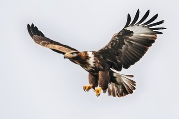 Naklejka premium Philippine Eagle Flying on White Background, Realistic Photo, Pattern Background, Wallpaper, Cover and Screen for Smartphone, Cell Phone, Computer, Laptop