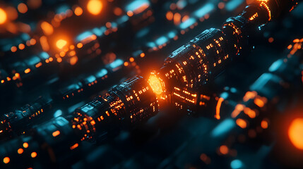 Fototapeta premium Glowing Blockchain Data Stream Amidst a Virtual Metaverse