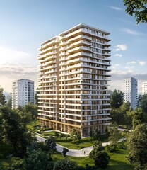 Modern Apartment Building with Green Landscape