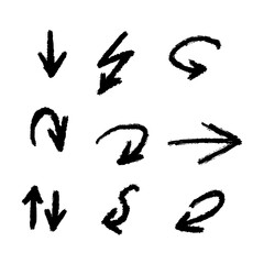 Set of different hand drawn vector arrows.