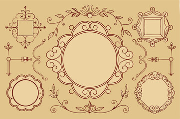 Vintage calligraphic frames. Ornate calligraphy frame, retro elegant ornamental borders, filigree floral ornaments for framed certificate template. Isolated vector decorative Victorian dividers set.  