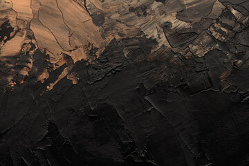 Art oil, acrylic smear blot painting stucco wall. Abstract texture black, gold color stain brushstroke relief texture background