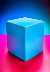 Blue Cube on Pink and Blue Background