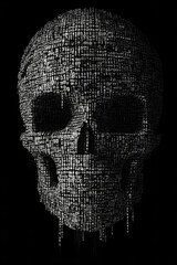 skull composed of numbers with bit effect black background